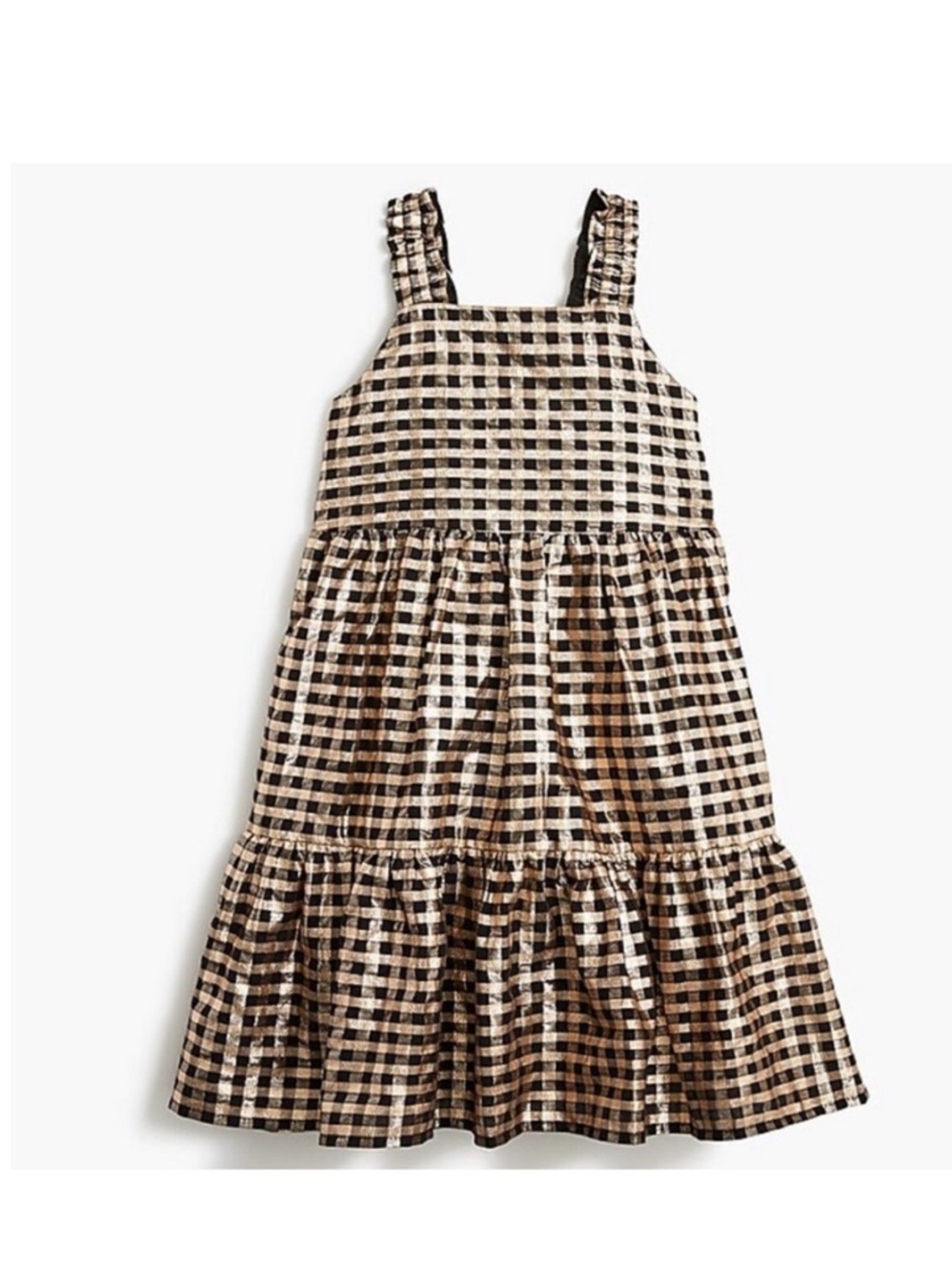 J. Crew Black and Gold Gingham Tiered Dress for Girls